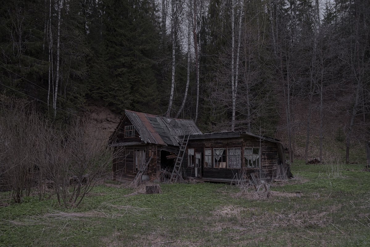 Заброшенная хижина в лесу. В сказках часто упоминаются таинственные лесные хижины, в которых живут герои потустороннего мира —  например, Баба-Яга.